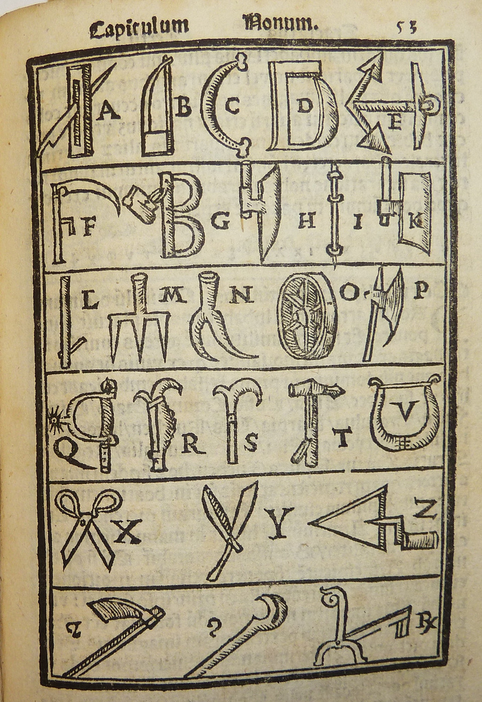 Woodcut diagram of a visual alphabet